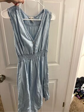 Light Blue Sleeveless V-Neck Smocked Waist Dress